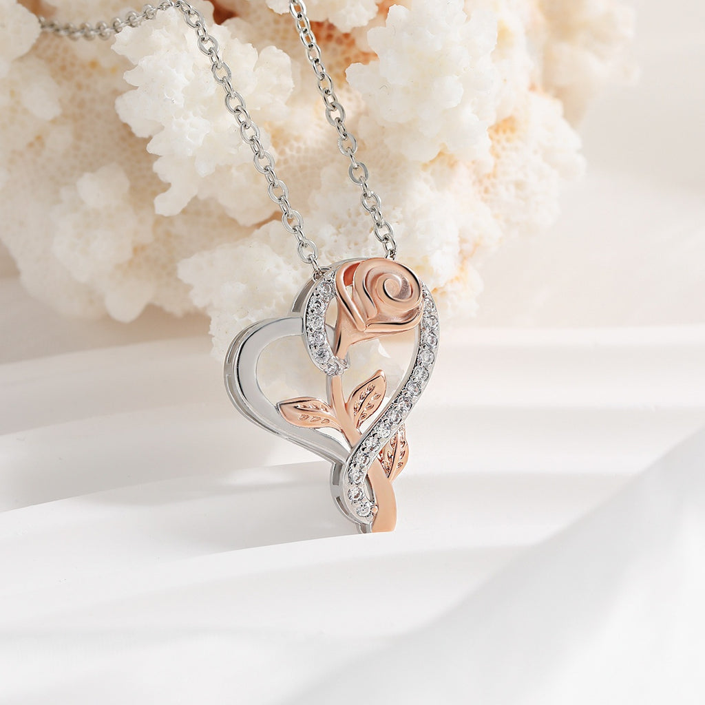 Intertwined Heart And Rose Flower Necklace
