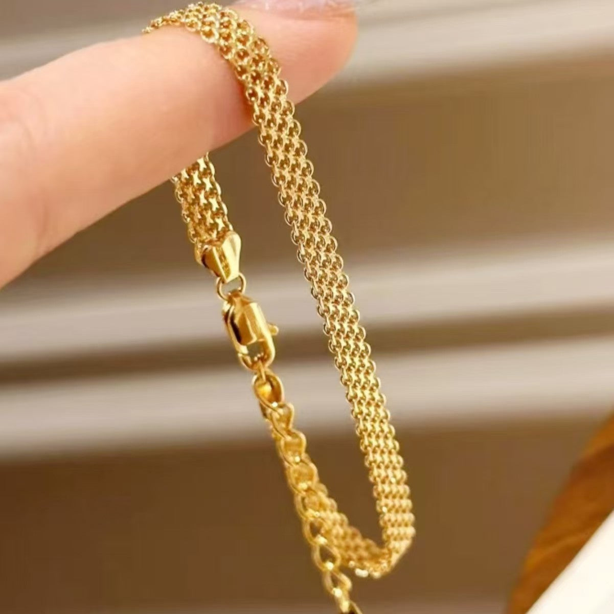 Gold Lace Strap Woven Bracelet