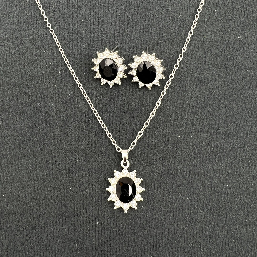SUNFLOWER Zircon Ear Stud Necklace Suit