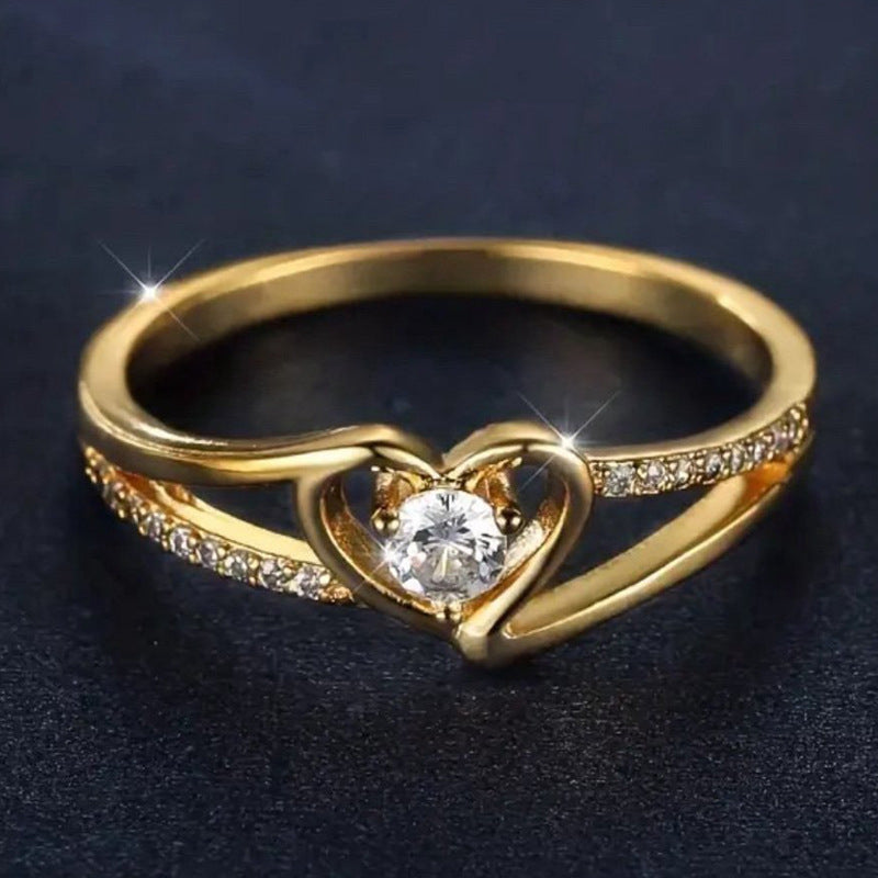 Heart-Shaped Diamond Ring With Gold And Cubic Zirconia Setting