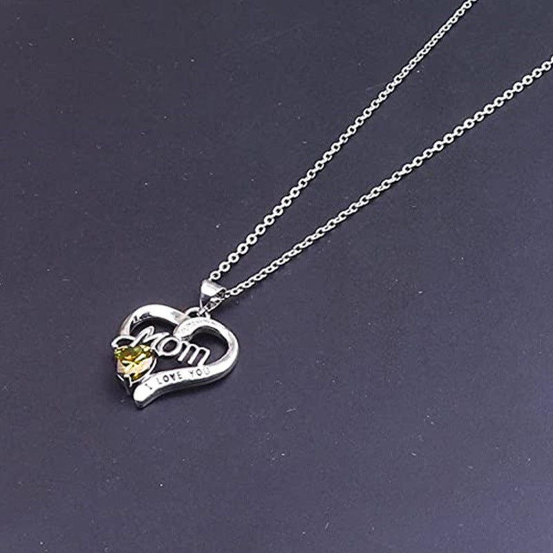 I Love You Mom Letter-Engraved Necklace