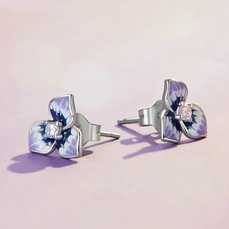 Morning Glory Oil-drop Stud Earrings For Women With Micro-paved Zircon