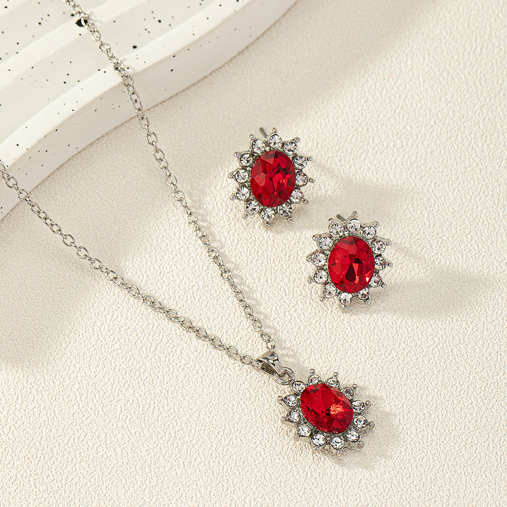 SUNFLOWER Zircon Ear Stud Necklace Suit