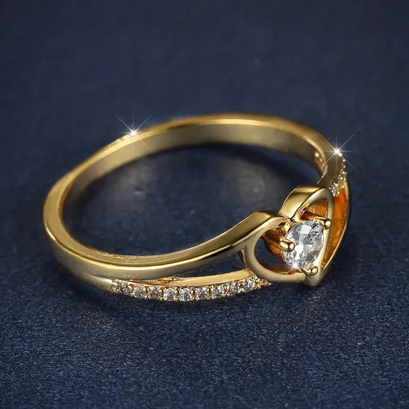 Heart-Shaped Diamond Ring With Gold And Cubic Zirconia Setting