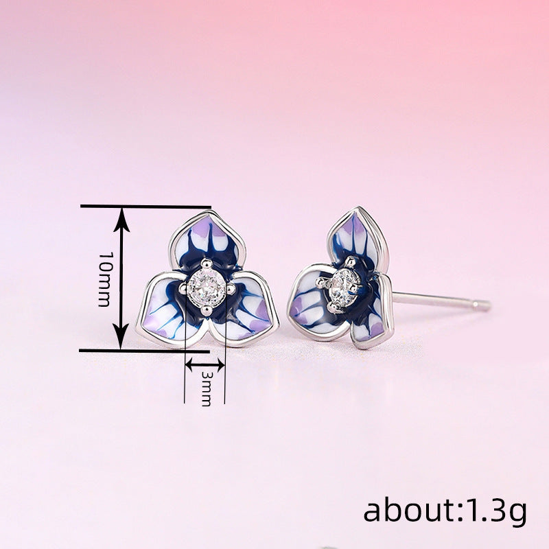 Morning Glory Oil-drop Stud Earrings For Women With Micro-paved Zircon
