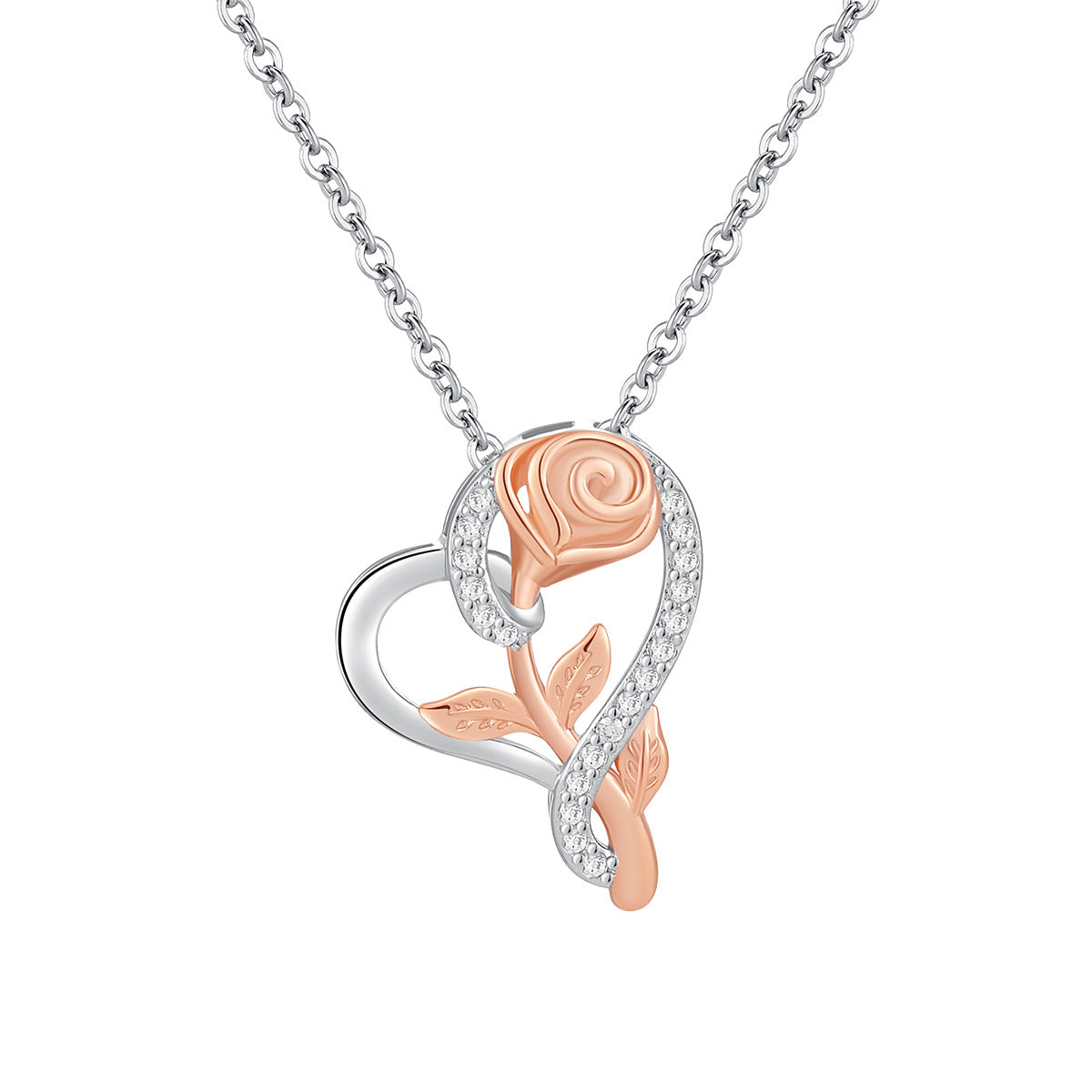 Intertwined Heart And Rose Flower Necklace