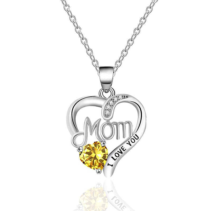 I Love You Mom Letter-Engraved Necklace