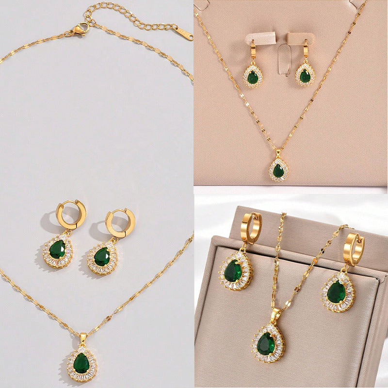 Jade White Suit Necklace Earrings All-match Jewelry
