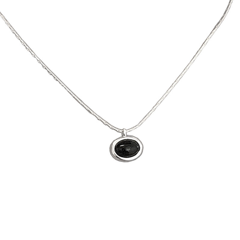 S925 Sterling Silver Oval White Mother-of-Pearl And Black Onyx Necklace