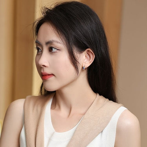 Earrings With Royal Blue Sapphire Inlays