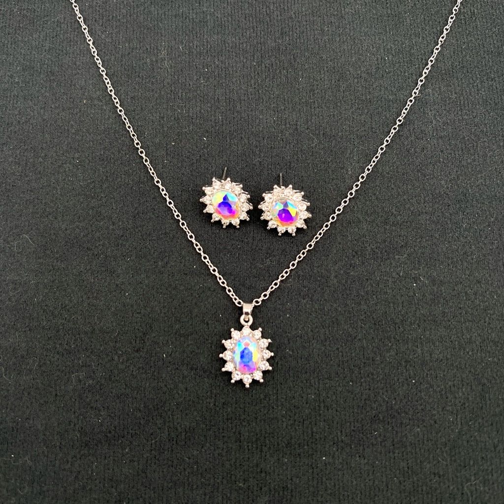 SUNFLOWER Zircon Ear Stud Necklace Suit