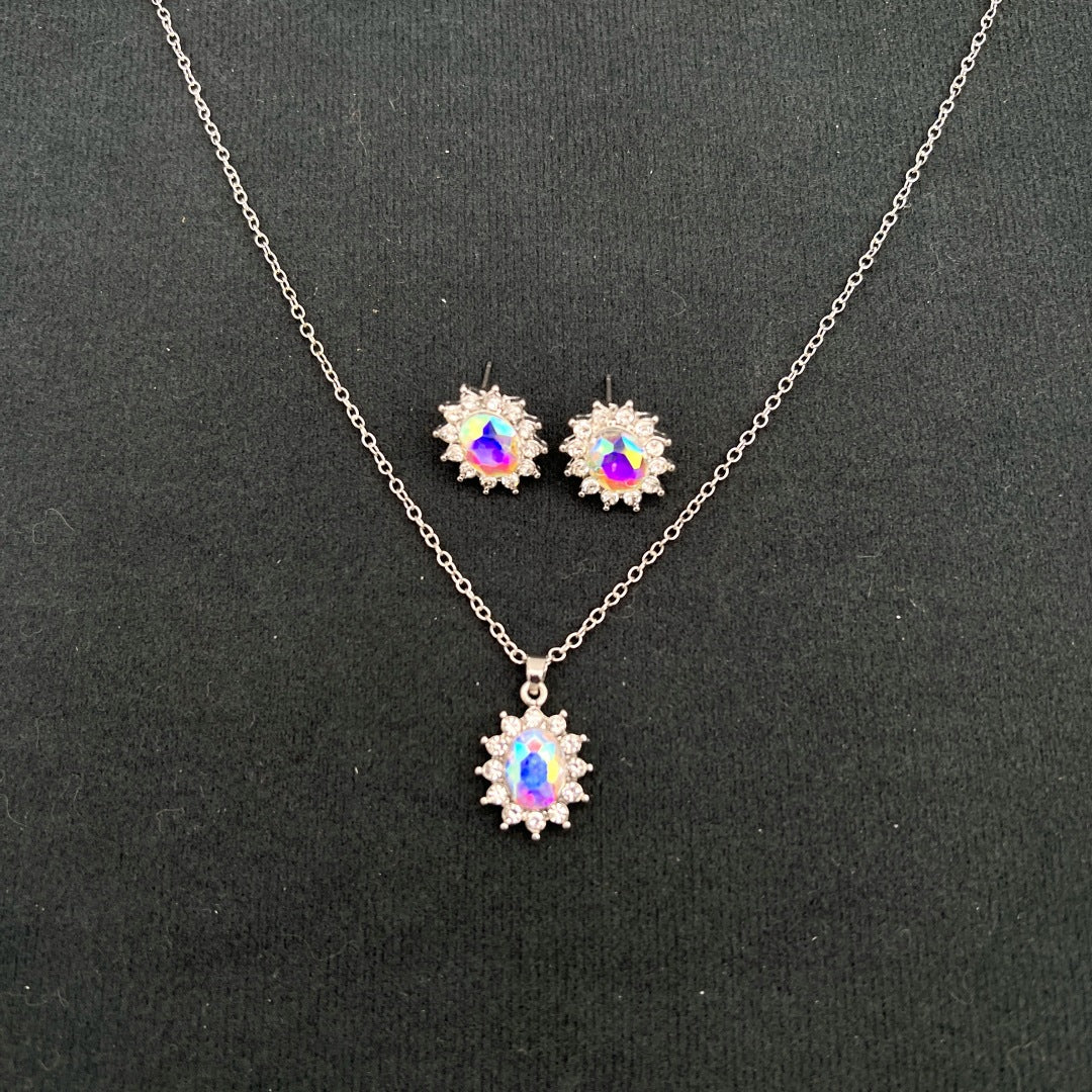 SUNFLOWER Zircon Ear Stud Necklace Suit