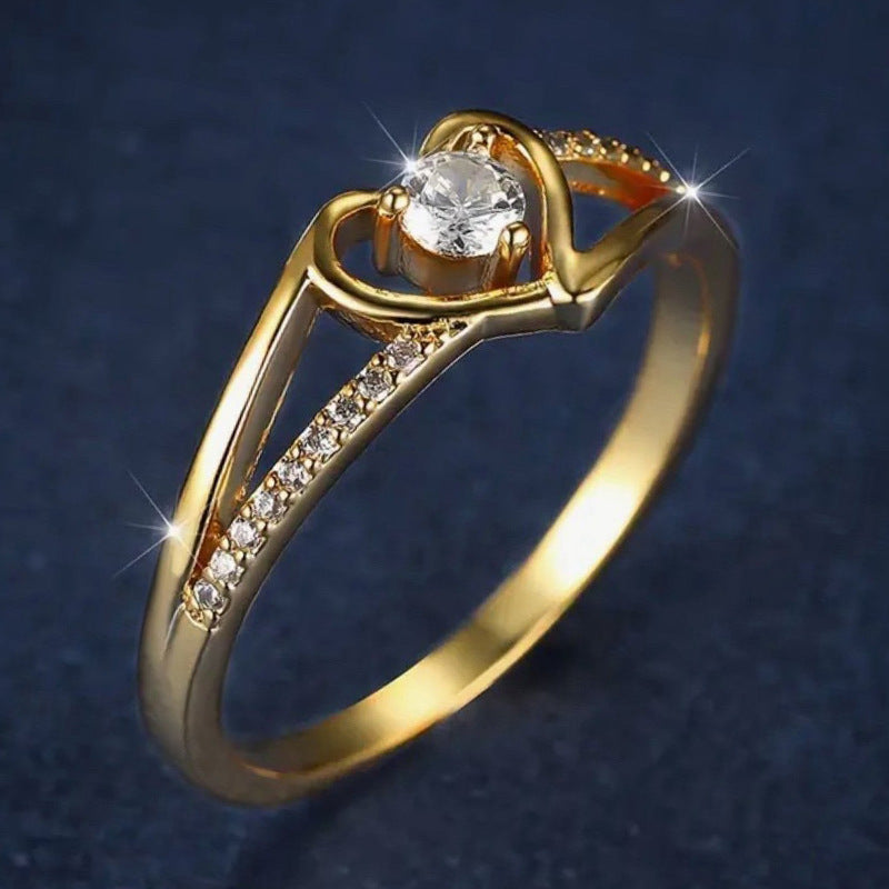 Heart-Shaped Diamond Ring With Gold And Cubic Zirconia Setting