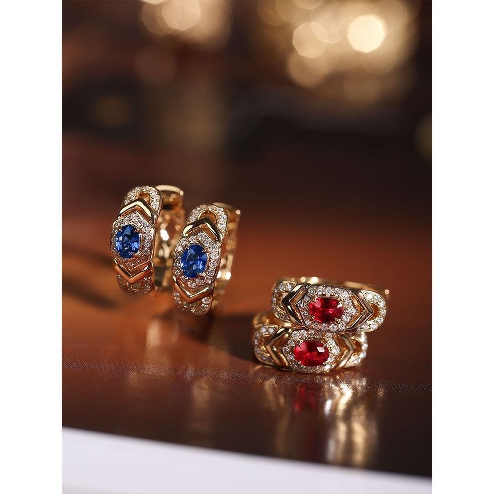 Earrings With Royal Blue Sapphire Inlays