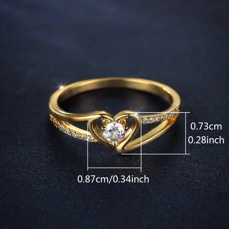 Heart-Shaped Diamond Ring With Gold And Cubic Zirconia Setting