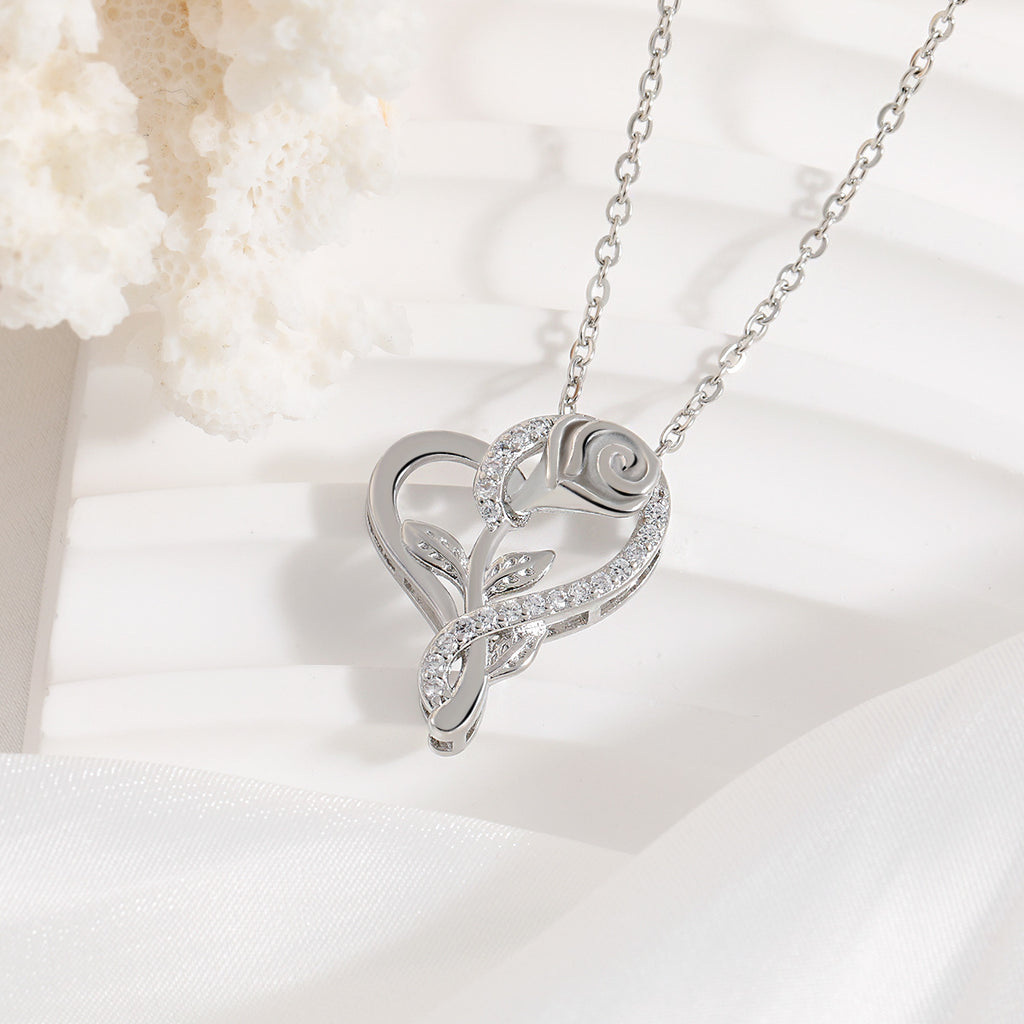 Intertwined Heart And Rose Flower Necklace