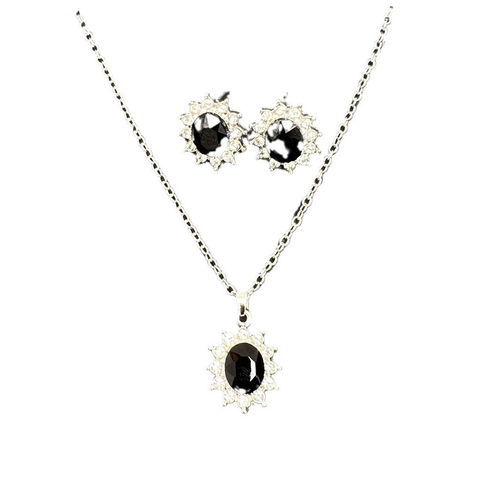 SUNFLOWER Zircon Ear Stud Necklace Suit