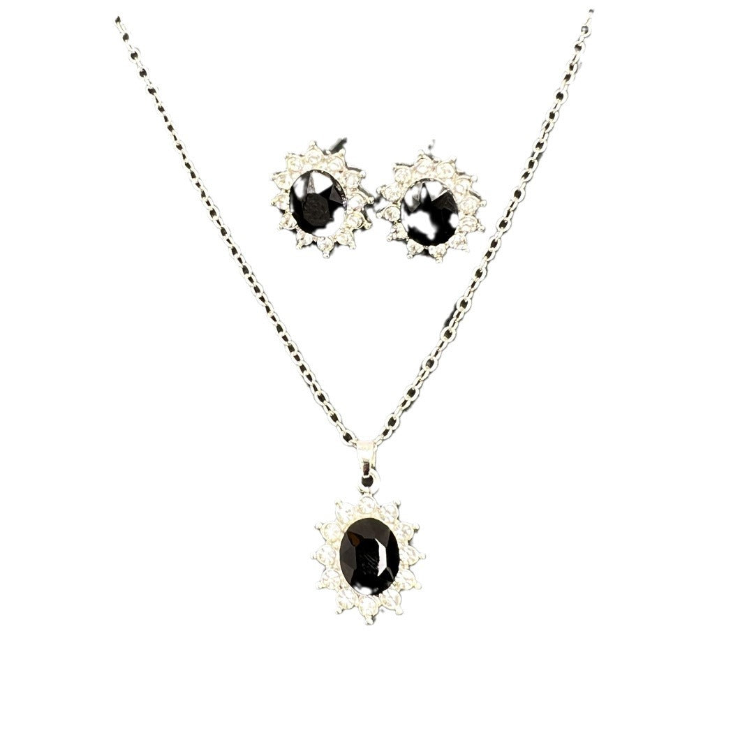 SUNFLOWER Zircon Ear Stud Necklace Suit