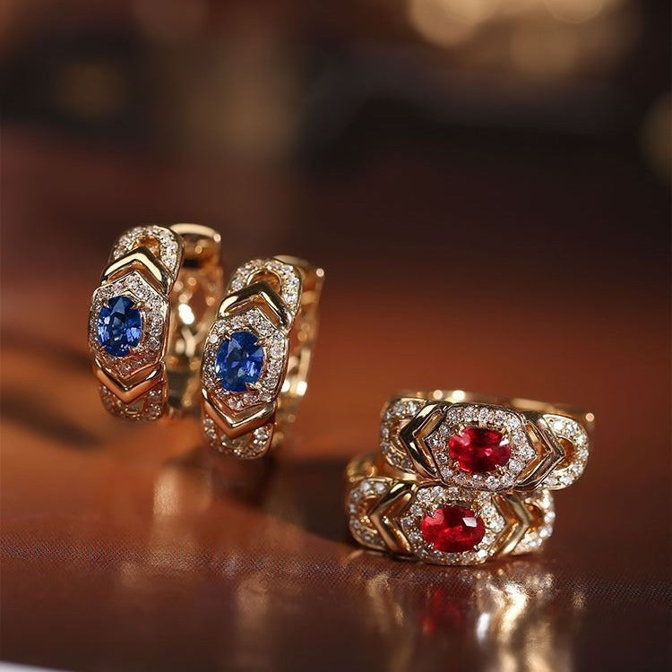 Earrings With Royal Blue Sapphire Inlays